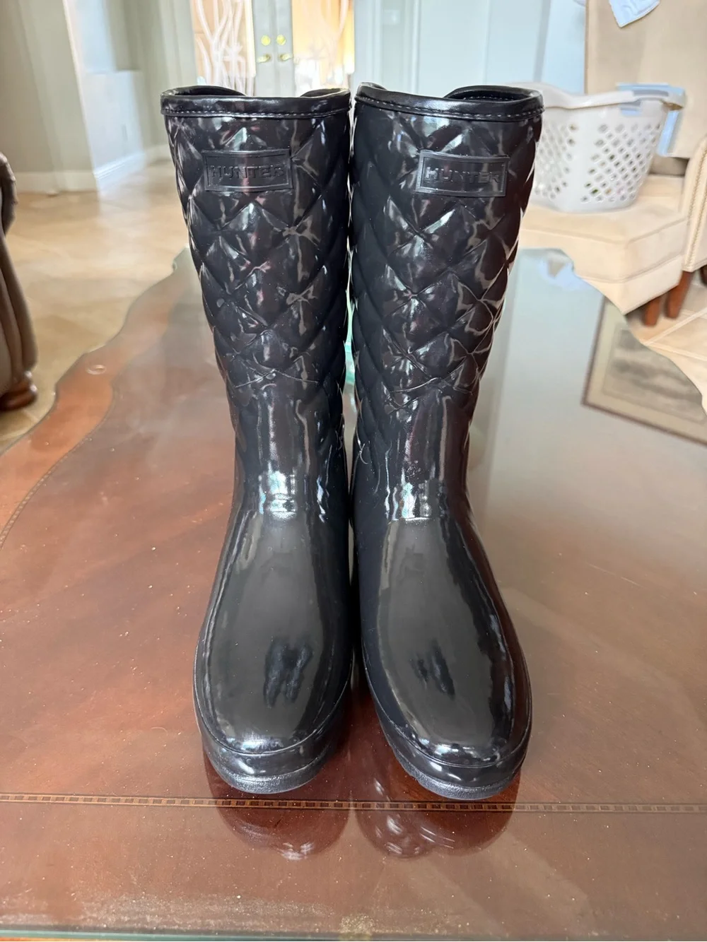 Hunter Refined Gloss Quilted Short Black Rain Boot